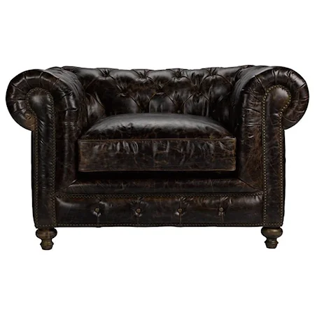 Cigar Club Leather Arm Chair with Deep Tufted Seat Accents